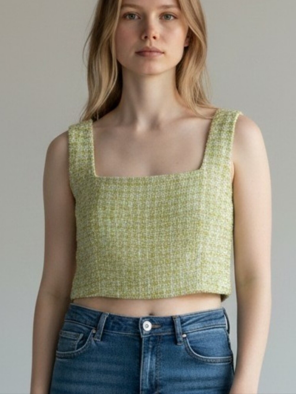NWT House of Harlow 1960 Yellow Tweed Cropped Tank Size Women's Medium